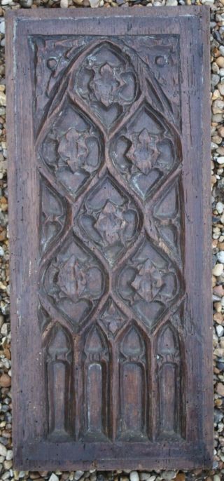 Classic 16th Century Carved Oak Gothic Tracery Panel,  French Medieval Carving