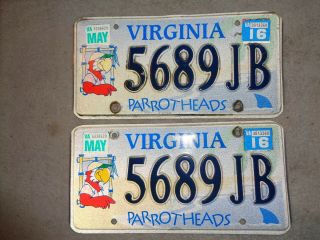 Va.  Virginia Parrotheads License Plate Set Parrot Head 5689jb