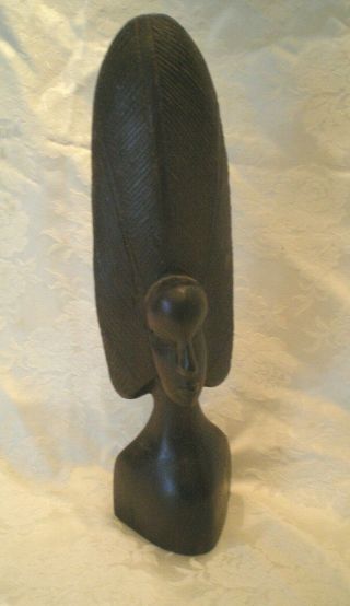 Vtg Carved Ebony Wood African Woman With Headdress Statue Head Sculpture