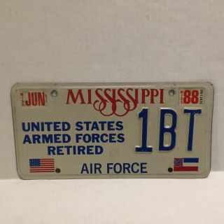 Vtg Mississippi Us Armed Forces Retired License Plate Air Force Af