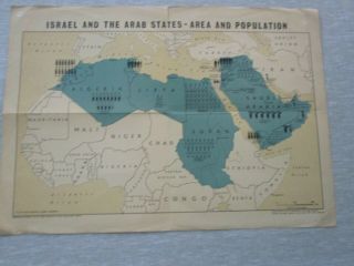 Israel & Arab States - Area & Population Map,  Carta,  Jerusalem,  1970.  Cs1405