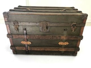 Vintage Wood Steamer Trunk W Tray Chest Coffee Table Storage Box Luggage Antique