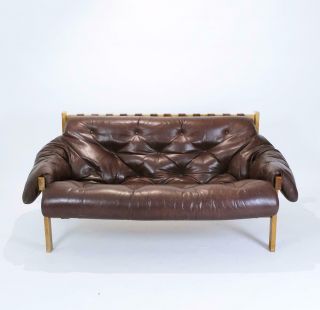 Mid Century Modern Percival Lafer Style Tufted Leather Sofa,  1970s