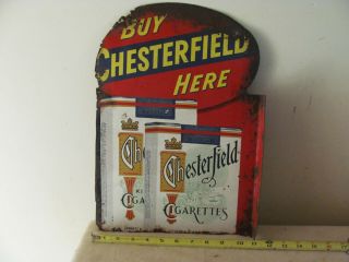 Vintage 1950s Chesterfield Cigarettes Double Sided Painted Metal Flange Sign