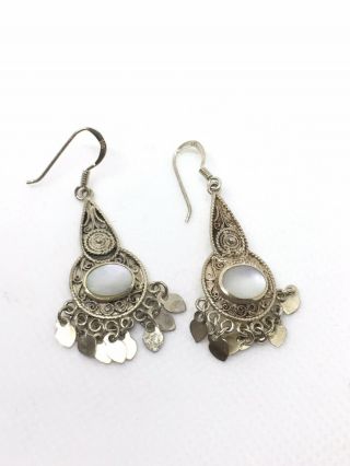 Vintage Sterling Silver Mother Of Pearl Dangle Earrings 6 Grams 9 - 13
