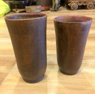 Vintage Old Wooden Hand Carved 2 Piece Glass Cup