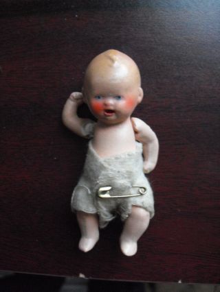 Vintage 1920s Germany Jointed Bisque Boy Character Doll 3 1/8 " Tall