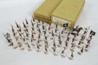 60 Vintage Tin Flats Zinnfiguren Scholtz Box War Lead Soldiers German Horse Toy