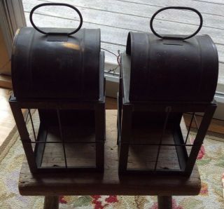 Vintage Set Of 2 Brass Copper Lights Carriage Lantern Outdoor Wall Mount Lights