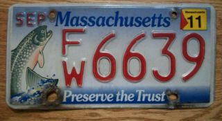 Single Massachusetts License Plate - 2011 - Fw6639 - Preserve The Trust