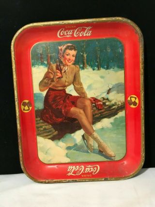 Vintage Coca - Cola Tray 1941 Woman Skater American Art Inc