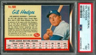 1962 Post Cereal Gil Hodges 101 Dodgers Psa 7 (nearmint)