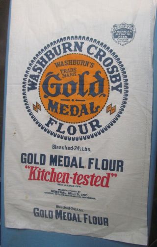 Vintage Washburn Crosby Gold Medal Flour Bag Feed Sack 24.  5 Bright Graphics