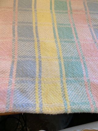 Vtg Pastel Plaid Baby Blanket Cotton Thermal Open Beacon Usa Pink Yellow Blue
