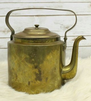 Antique Russian Ussr Brass Copper Teapot Tea Kettle Hallmarked 13 " With Lid