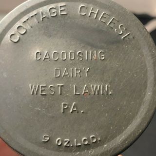 West Lawn Pa Cacoosing Dairy Cottage Cheese Jar Tin Lid Antique Vtg Glass Bottle