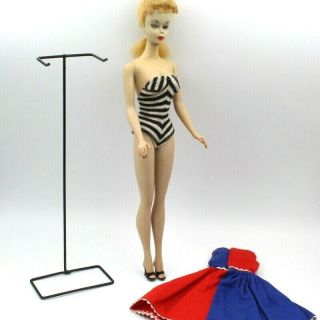 Stunning Vintage 1959 2 Two Blonde Ponytail Barbie With Oss Stand - 6956