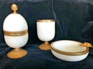 Antique Marble Gold Italy Lighter Ashtray Cigarette Holder Smoking Set 3 Piece