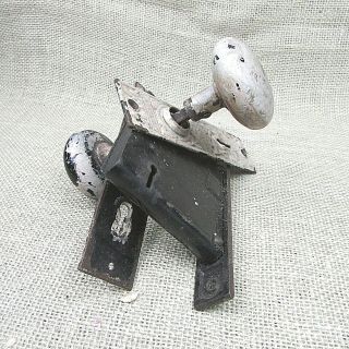 Vintage Rim Lock With Knobs And Cast Iron Key Hole Plates