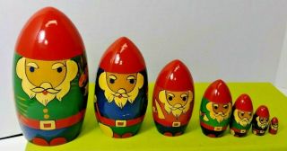 Vintage Ussr Santa Claus Painted Nesting Dolls Wooden Wood Stacking Doll Gnome
