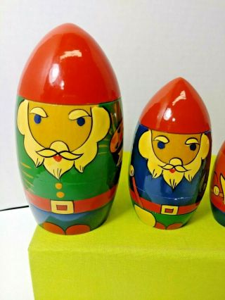 vintage USSR Santa Claus painted nesting dolls wooden wood stacking doll gnome 2