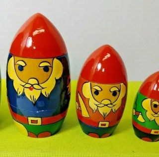 vintage USSR Santa Claus painted nesting dolls wooden wood stacking doll gnome 3
