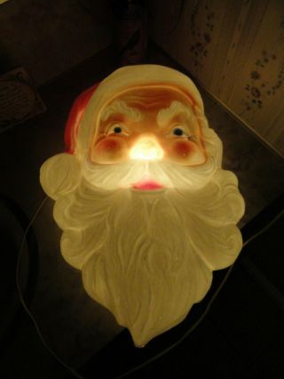 Vtg Union Product Santa Head Face Blow Mold Plastic Wall Hanging Lighted 21 "