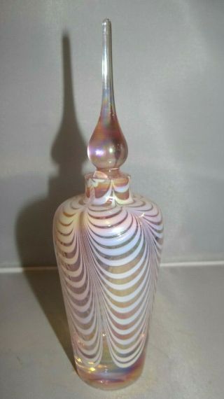 Vintage Perfume Bottle Iridescent Pink White Opalescent Draped Crystal Clear Vtg
