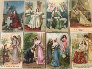 Vintage The Lords Prayer Postcards Set Of 8 Embossed Gold Germany - K652