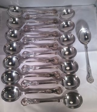 Antique Set Of 15 Large Silver Plated Soup Spoons Kings Pattern John Stephenson