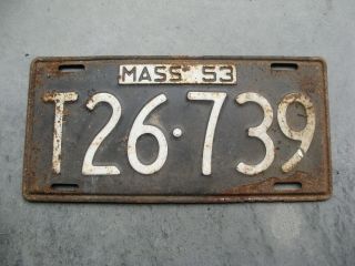1953 53 Massachusetts Ma Mass License Plate Rustic T26 739 Antique Trailer