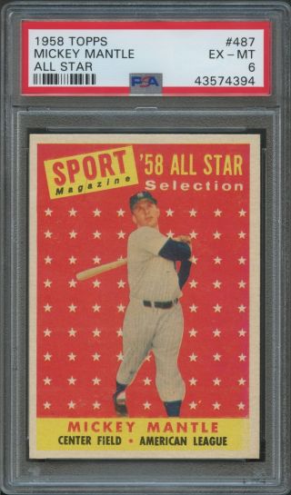 1958 Topps 487 Mickey Mantle As Psa 6 43574394