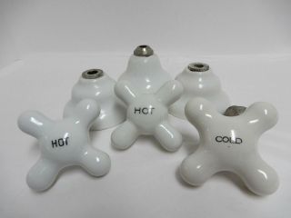 Vintage White Porcelain Faucet Handles & Bonnet Mounts Set of 3 1910 ' s 2
