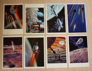 USSR Russian Soviet Vintage set of 16 postcards Leonov Sokolov Man in Space 1969 3
