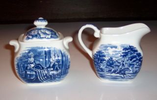 Vintage Staffordshire Liberty Blue China,  Sugar Bowl And Creamer Set