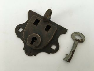 Lock Old Vintage Brass Padlock Lock With Key Rich Patina Rear Box Lock