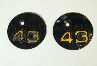 2 Matching Pair 1943 Vtg South Dakota Metal License Plate Date Tab Tag 1942 Sd