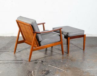 Mid Century Danish Modern Lounge Chair Recliner Dux Folke Olhsson Teak Oak Cane