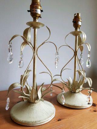 Vintage Pair 2 Laura Ashley Lavenham Table Lamps Metal Crystal Toleware