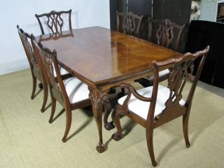 Henredon/ Maitland - Smith Chippendale Mahogany Dining Table,  2 Leaves & 6 Chairs