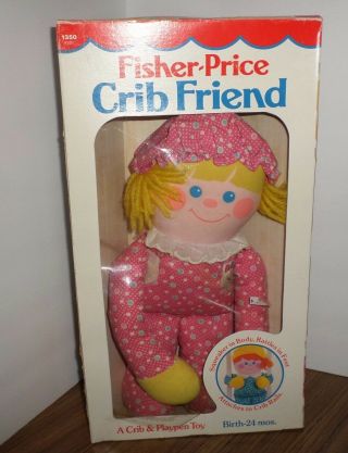 Vintage 1984 Fisher Price 12 " Plush Crib Friends Girl Pink Doll Rattle