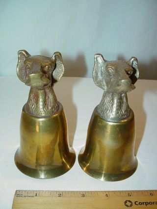 2 Stirrup Cups - Hound - Dog Hunt Cups - Bronze - Silver Plate - Vintage Pair