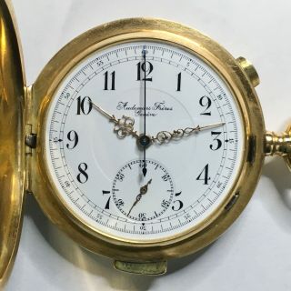 Antique 14k Gold Audemars Freres Quarter Repeater And Chronograph Pocket Watch.