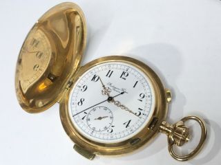 ANTIQUE 14K GOLD AUDEMARS FRERES QUARTER REPEATER AND CHRONOGRAPH POCKET WATCH. 2