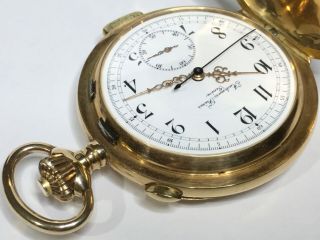 ANTIQUE 14K GOLD AUDEMARS FRERES QUARTER REPEATER AND CHRONOGRAPH POCKET WATCH. 3