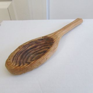 Vintage Wooden Spoon,  Hand - Carved,  Pine Wood,  11 1/4 " Long