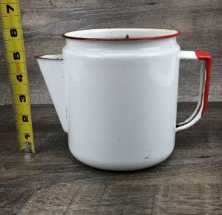 Vintage Red & White Porcelain Enamelware Coffee Pot No Lid Primitive Farm House