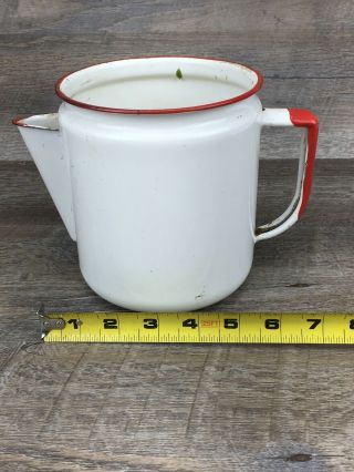 Vintage Red & White Porcelain Enamelware Coffee Pot NO LID Primitive Farm House 2