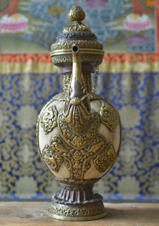 Tibetan Antique Tantric Vase - Kapala Ewer for Wrathful Initiation.  Human Skull. 2