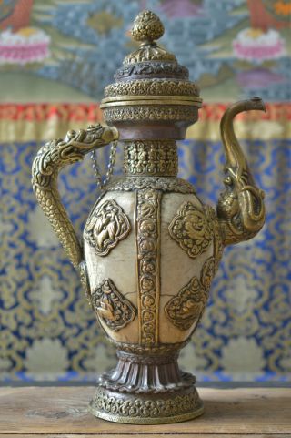Tibetan Antique Tantric Vase - Kapala Ewer for Wrathful Initiation.  Human Skull. 3